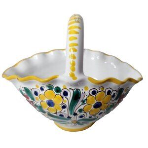 Vintage 1991 Modra Czechoslovakia Pottery Majolica Basket Floral Ceramic BOHO